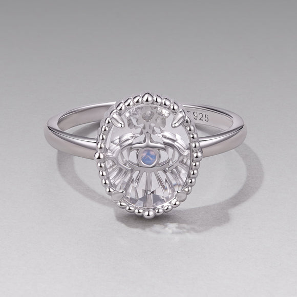 925 Sterling Silver Ring with Transparent Glass & Nano Opal, Width 0.18cm, Style E, for Women