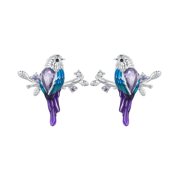 925 Sterling Silver Enamel Process Pavé Setting CZ Earrings