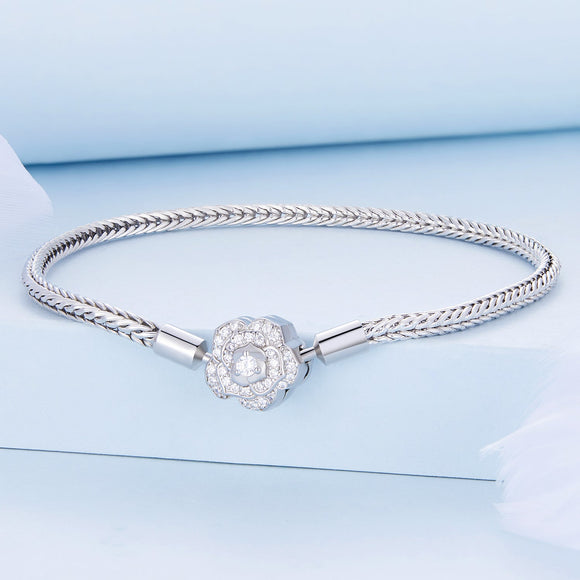925 Sterling Silver Bracelet with Pavé Setting CZ, 17cm for Women