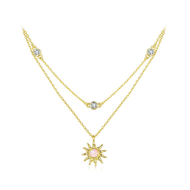 925 Sterling Silver Necklace with Synthetic Opal and CZ, 44cm Adjustable, Gold Plated for Women