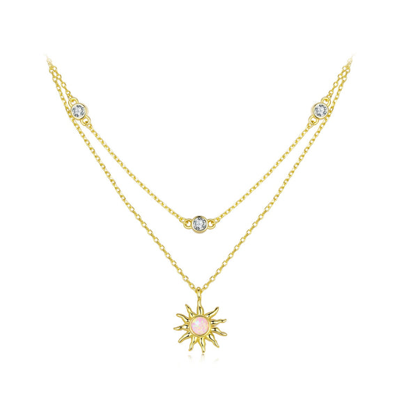925 Sterling Silver Necklace with Synthetic Opal and CZ, 44cm Adjustable, Gold Plated for Women