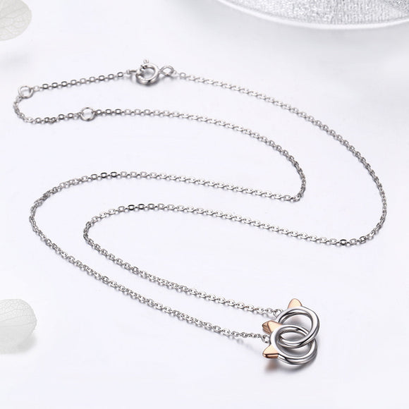 925 Sterling Silver Necklace, Length 38-45cm, Pendant 1.2*1cm, for Women