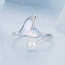 925 Sterling Silver Ring with Shell Pearl and Transparent Glass-6