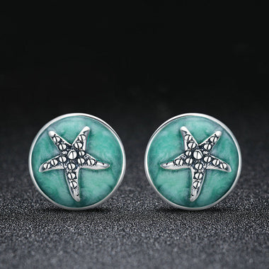 925 Sterling Silver Oxidized Enamel Earrings - 0