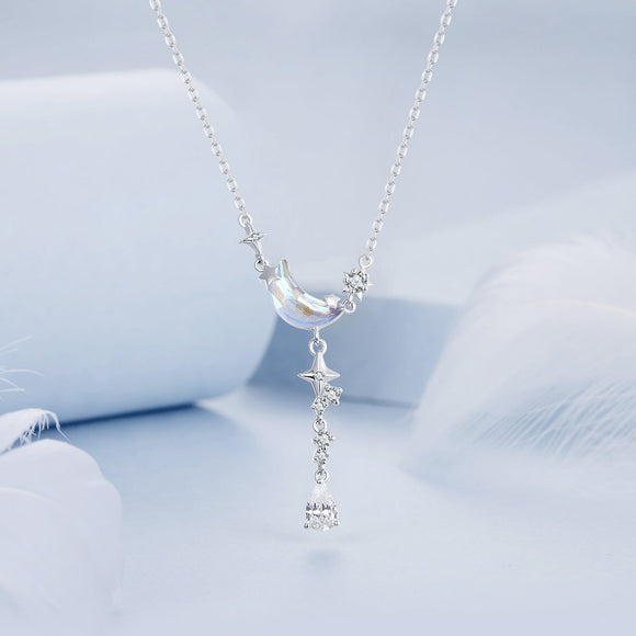 925 Sterling Silver Pendant Necklace with CZ and Transparent Glass for Women