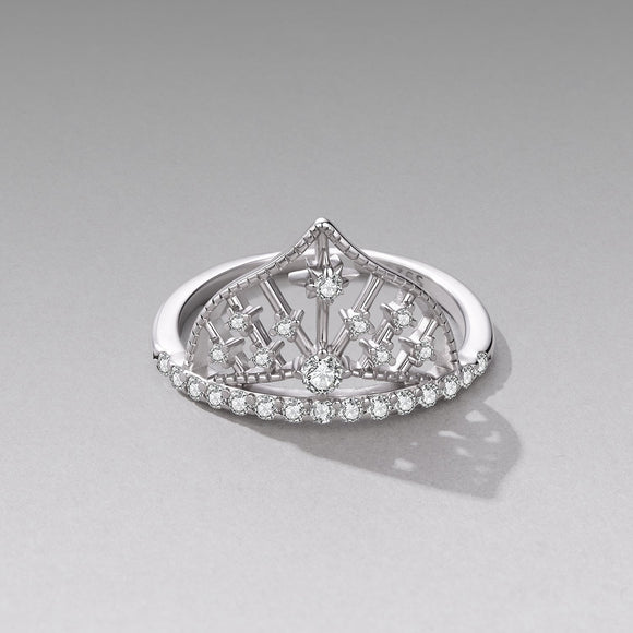 925 Sterling Silver White Gold Plated Ring with Pavé Setting CZ Size 6 for Women