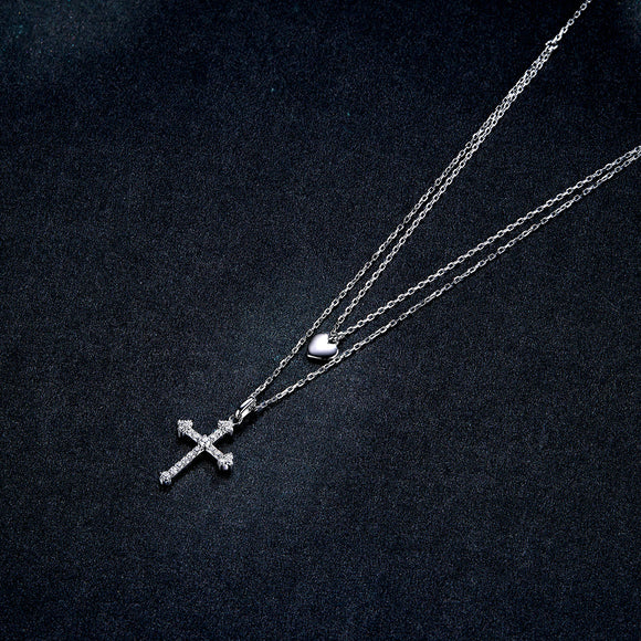 925 Sterling Silver Adjustable Platinum Plated Necklace with CZ - 1.4cm for Women