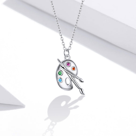 925 Sterling Silver Adjustable Pendant Necklace with CZ in Platinum Finish