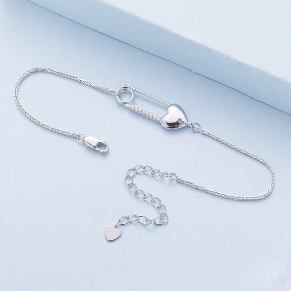 925 Sterling Silver Bracelet with CZ Pendant - 160mm Length and 8x26mm Pendant Size for Women