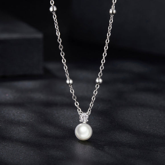 925 Sterling Silver Moissanite and Freshwater Pearl Necklace 40+5cm for Women