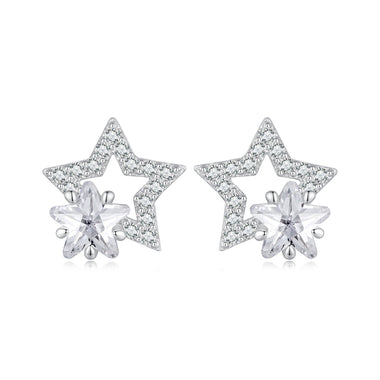 925 Sterling Silver Earrings 9x9mm with Pavé Setting CZ for Women - 0