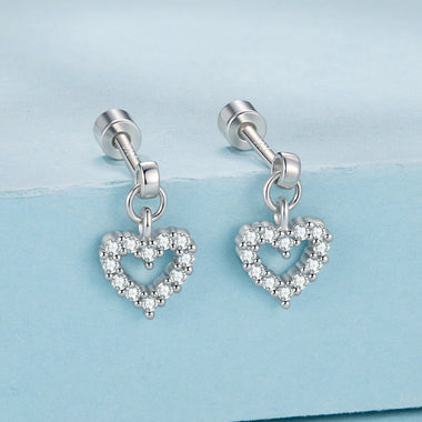 925 Sterling Silver White Gold Plated Pavé CZ Earrings - 0