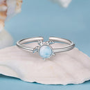 925 Sterling Silver + Plated White Gold Larimar Ring - Style E - 1.6mm Width-4