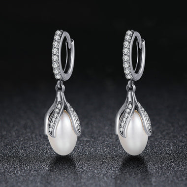 925 Sterling Silver Oxidized Silver Freshwater Pearl Earrings - 0