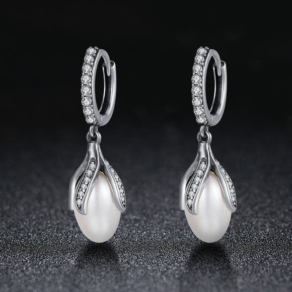 925 Sterling Silver Oxidized Silver Freshwater Pearl Earrings