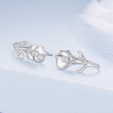 925 Sterling Silver Earrings with White Gold Plating and CZ - 0