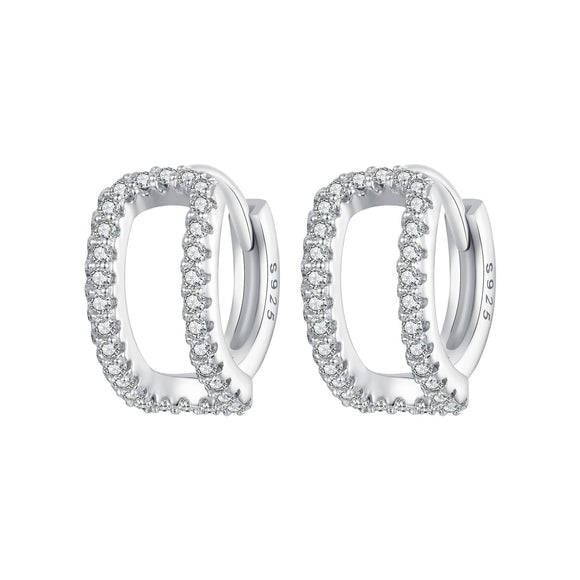925 Sterling Silver Earrings with White Gold Plating and Pavé Setting CZ for Women