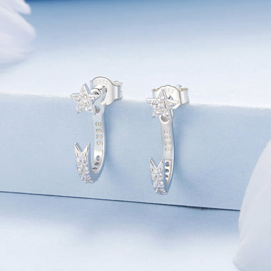 925 Sterling Silver CZ Earrings with White Gold Plating, 1.4x0.5cm for Women - 0