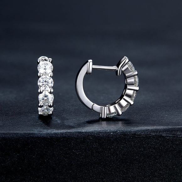 S925 Sterling Silver Moissanite Earrings, 1.3cm, Platinum Plated, for Women