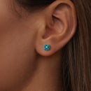 925 Sterling Silver Earrings with Synthetic Turquoise and CZ in Oxidized Finish-5