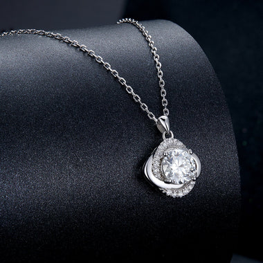 925 Sterling Silver Moissanite Pendant Necklace for Women, 39+5cm, Platinum Plated - 0