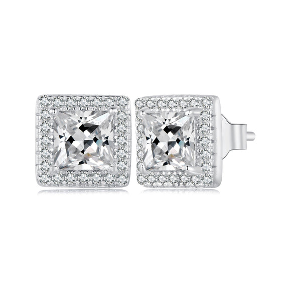 925 Sterling Silver Earrings with Pavé Setting CZ and Platinum Plating.