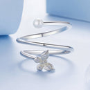 925 Sterling Silver & White Gold Plated Pave Setting CZ & Natural Pearl Ring for Women-3