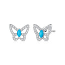 925 Sterling Silver White Gold Plated Earrings with Synthetic Turquoise and CZ-1