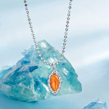 925 Sterling Silver Necklace with Synthetic Opal Pendant, 45cm, Plated White Gold for Women - 0