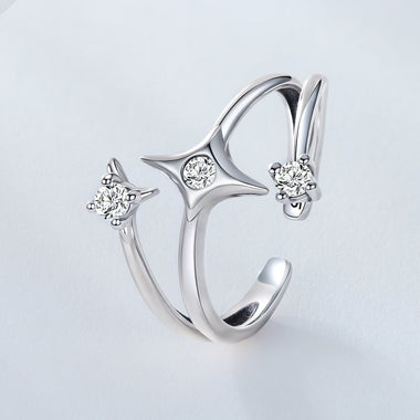 925 Sterling Silver Oxidized CZ Ring with Pavé Setting for Women - 0