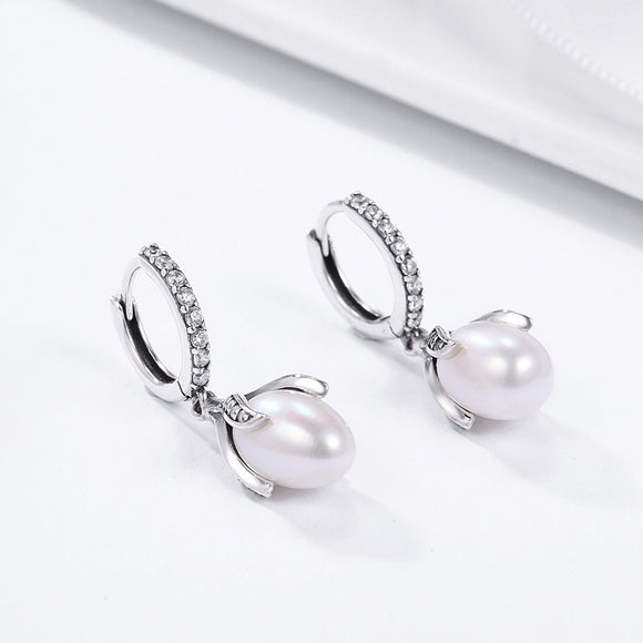 925 Sterling Silver Oxidized Silver Freshwater Pearl Earrings