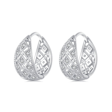 925 Sterling Silver White Gold Plated Pave Setting CZ Earrings 13*6mm for Women - 0