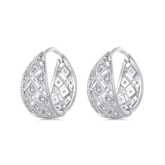 925 Sterling Silver White Gold Plated Pave Setting CZ Earrings 13*6mm for Women
