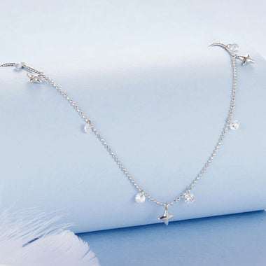 925 Sterling Silver Plated White Gold Pendant Necklace with CZ Charm for Women 38+6cm - 0