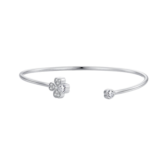 925 Sterling Silver Bracelet with Pavé Setting CZ, Inner Diameter 550mm, 2.0mm Wide, Unisex