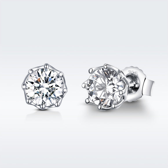 925 Sterling Silver Plated Platinum 0.6cm CZ Earrings