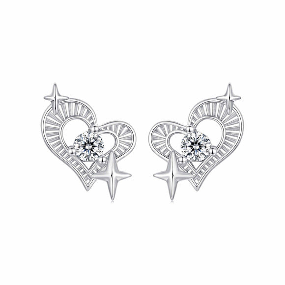 925 Sterling Silver Earrings with Pavé Setting CZ in White Gold