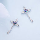 925 Sterling Silver Earrings with CZ and Glass, 24x13mm for Women-5