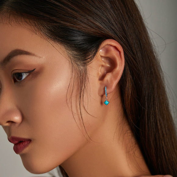 S925 Sterling Silver Turquoise Earrings - 2.1*0.7cm for Women