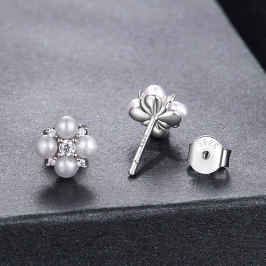 925 Sterling Silver 0.05ct Moissanite & Freshwater Pearl Earrings for Women - 0