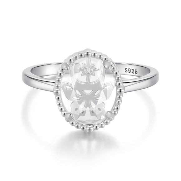 925 Sterling Silver Pavé Setting CZ White Gold Plated Ring with Transparent Glass for Women