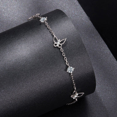 925 Sterling Silver White Gold Plated Bracelet with Moissanite, 15+6cm, for Women - 0