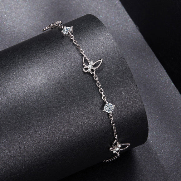 925 Sterling Silver White Gold Plated Bracelet with Moissanite, 15+6cm, for Women