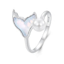 925 Sterling Silver Ring with Shell Pearl and Transparent Glass-4