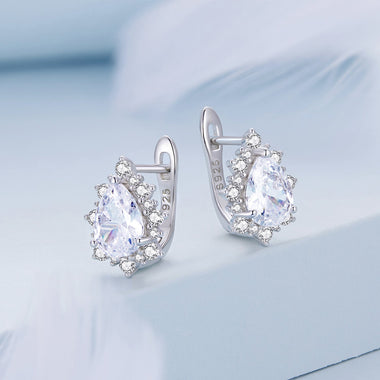 925 Sterling Silver Platinum Plated CZ Pavé Setting Earrings - 0