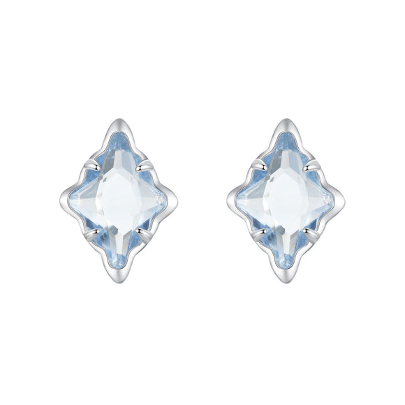 925 Sterling Silver Earrings with Transparent Glass and White Gold Plating