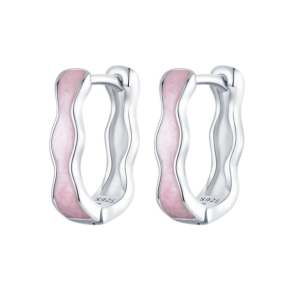 925 Sterling Silver Earrings with Enamel in White Gold Finish - 13*3mm for Women