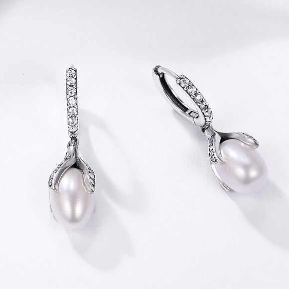 925 Sterling Silver Oxidized Silver Freshwater Pearl Earrings