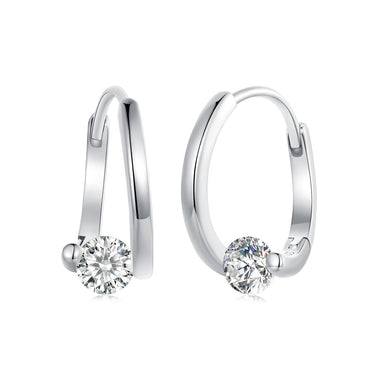 925 Sterling Silver Earrings with Pavé Setting CZ, Platinum Plated, 15x7mm for Women - 0