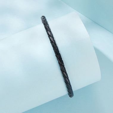 925 Sterling Silver Leather Rope Bracelet 17cm for Men - 0